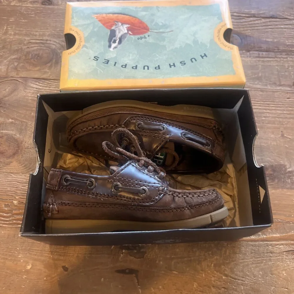 Hush Puppies Toddler 9 M Newport Brown Leather Boat Shoes Y2K Excellent